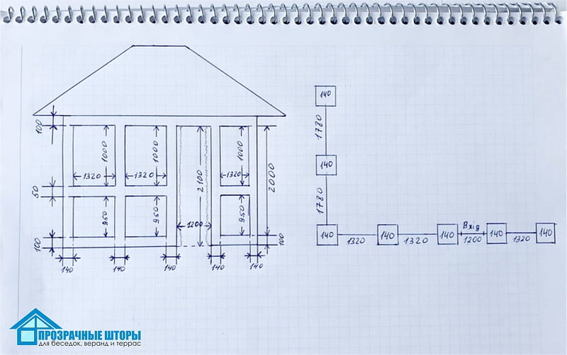Чертеж беседки для прозрачных ПВХ штор